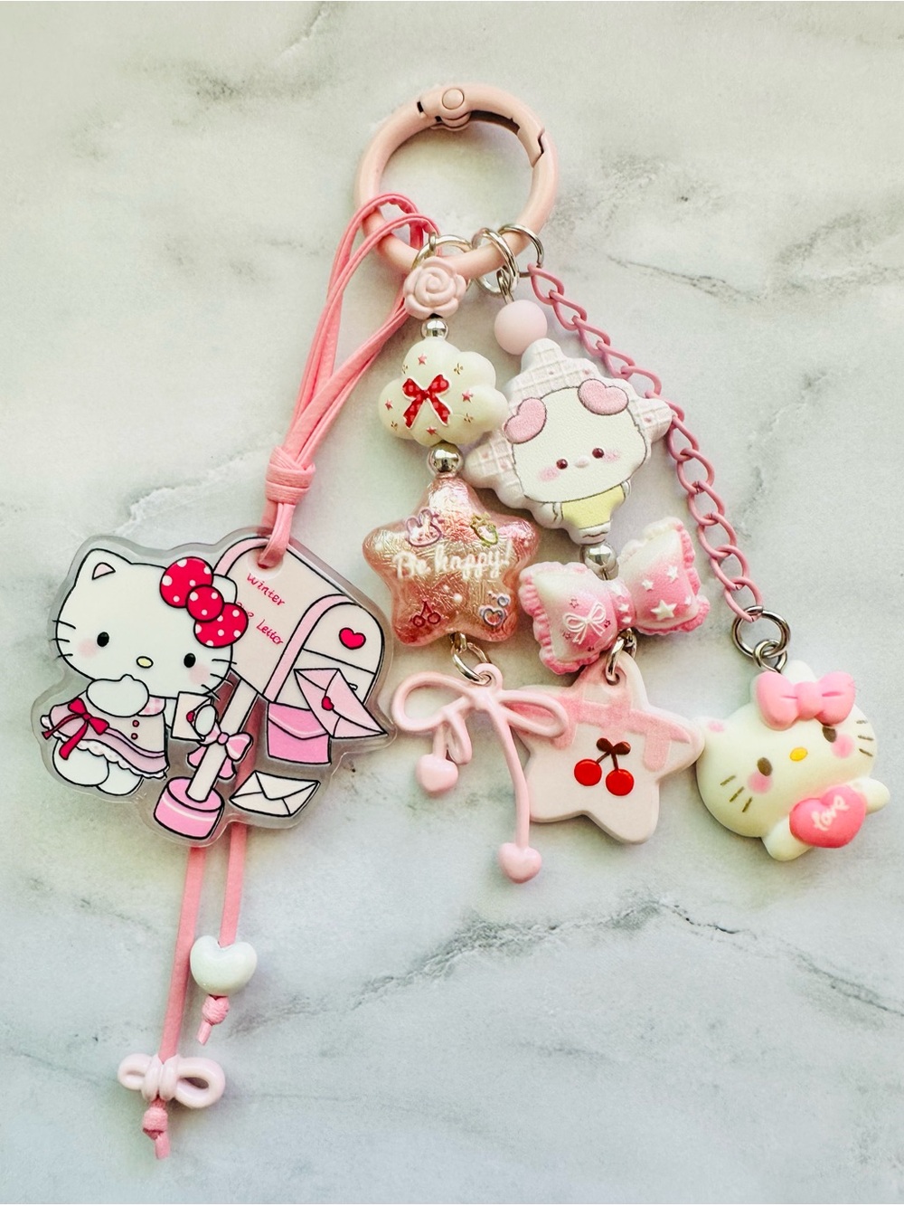 Hello Kitty Pink Multi-Charm Keyring with Cherry & Bows